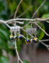 Blue Pottery Two Bead Earrings in Yellow Colour